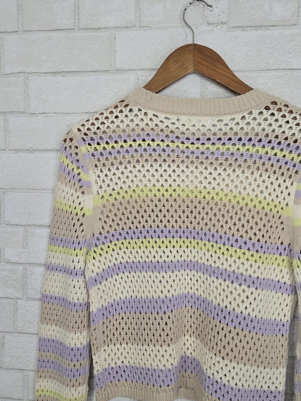 Full Tilt pastel striped open weave crochet sweater - Picture 12 of 12